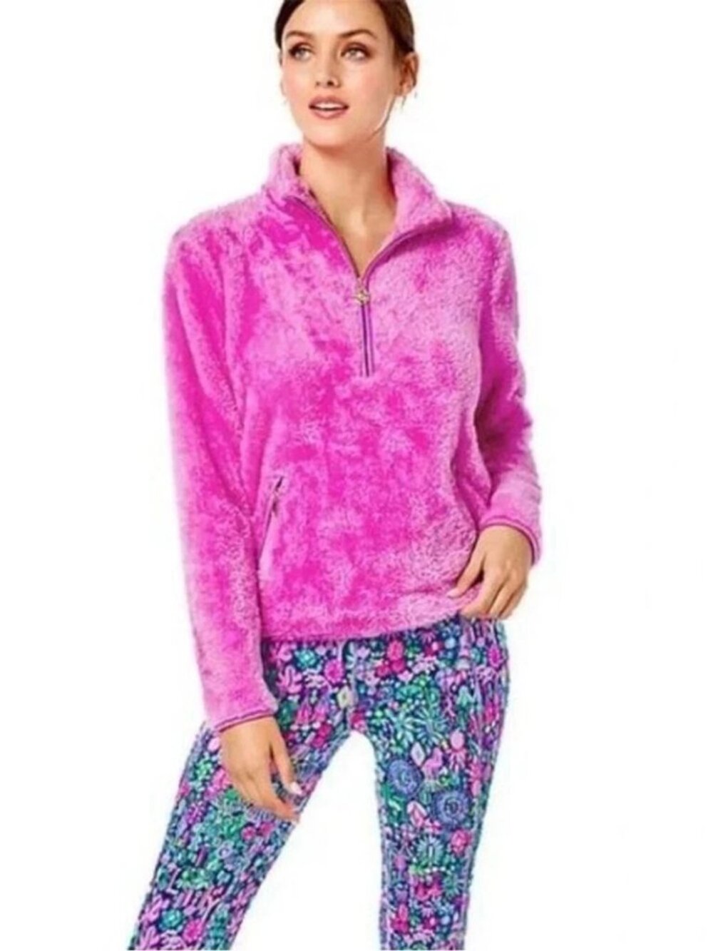 Lilly Pulitzer Skipper Sherpa Popover Wild Fuchsia Pink 1/4 Zip (Medium)